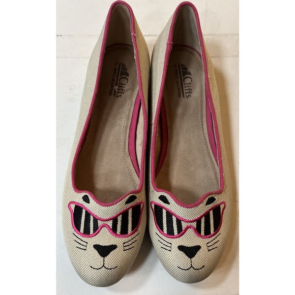 Cliffs By White Mountain Rachelle Flats Shoe Cat Glasses Beige Pink size 9.5M - Picture 1 of 6